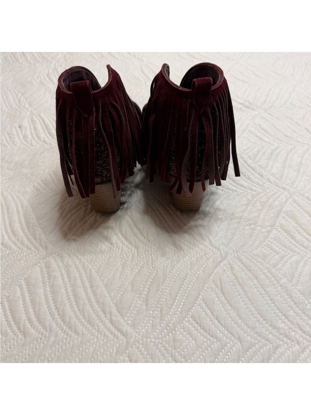 Wild G Women’s Maroon Glitter Fringe Ankle Boots. Size 9 - Picture 6 of 9